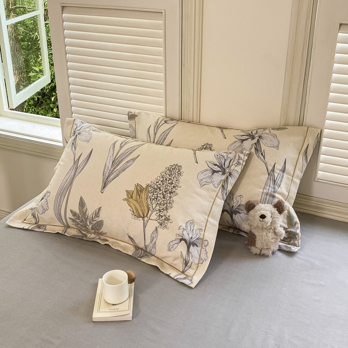 91家纺网 家纺一手货源 找家纺 优品阁 2024新款全棉磨毛四件套单品系列-单枕套 且听风铃-灰