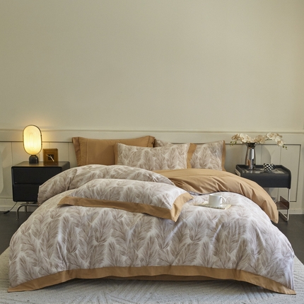 91家纺网 家纺一手货源 找家纺 （总）慕晨 2024新款A类全棉贡缎磨毛数码印花宽边简约风中高端四件套直播爆款