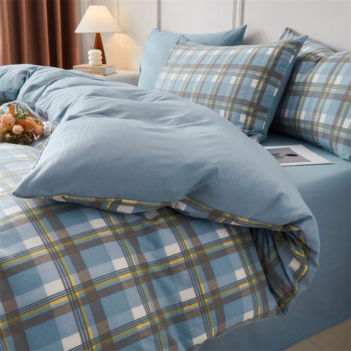 91家纺网 家纺一手货源 找家纺 盛秋家纺 2025新款格子单被套简约+海清