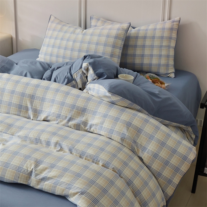91家纺网 家纺一手货源 找家纺 盛秋家纺 2025新款格子单被套博克+蓝灰