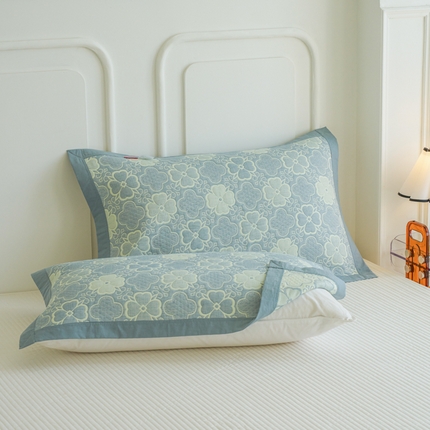 91家纺网 家纺一手货源 找家纺 （总）棠薇家纺 2025新款清新款全棉细纱三层纱包边枕巾一对装