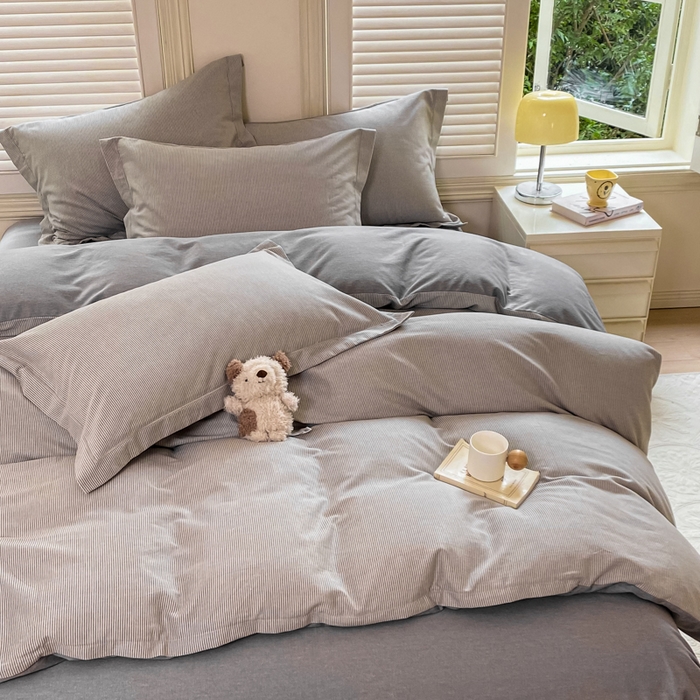 91家纺网 家纺一手货源 找家纺 优品阁 2024新款亲肤舒适全棉磨毛四件套学生三件套系列  邦尼-灰