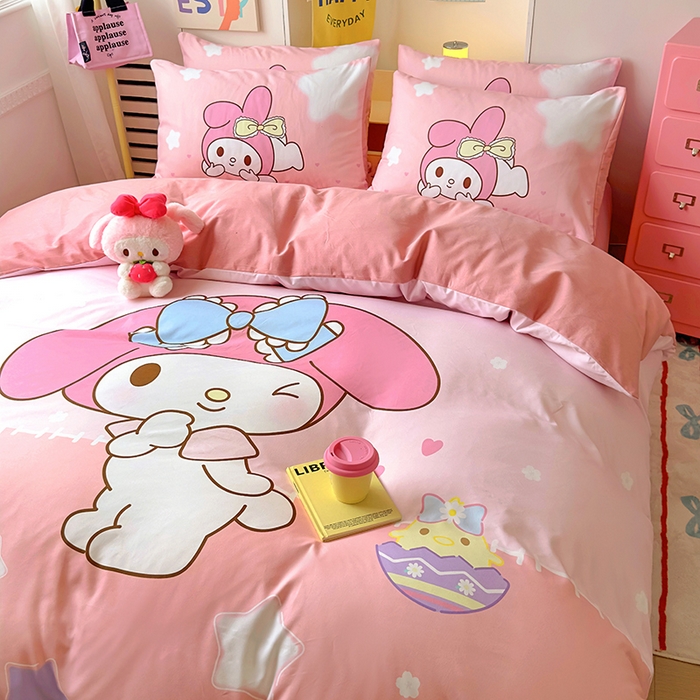 91家纺网 家纺一手货源 找家纺 木堇家居 2024新款三丽欧大版原棉磨毛四件套 星空美乐蒂-粉色