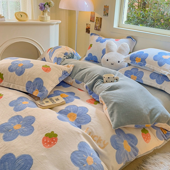 91家纺网 家纺一手货源 找家纺 慕尚家纺 2025新款3.5kg高克重田园花卉类牛奶绒四件套 幸运花