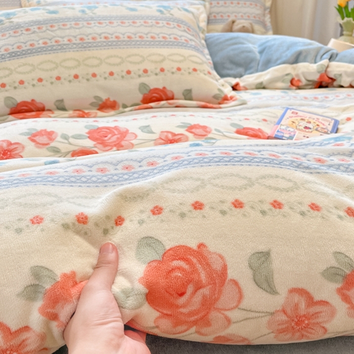 91家纺网 家纺一手货源 找家纺 慕尚家纺 2025新款3.5kg高克重田园花卉类牛奶绒四件套 花美