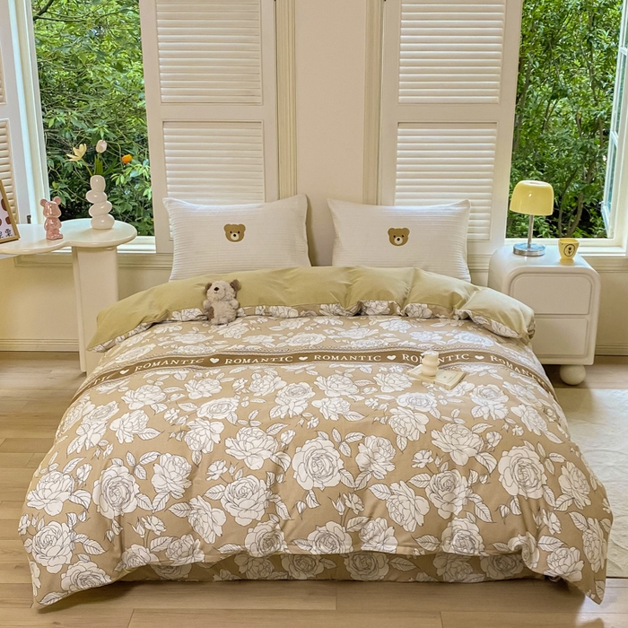 91家纺网 家纺一手货源 找家纺 优品阁 2024新款亲肤舒适全棉磨毛四件套学生三件套系列  初恋-咖