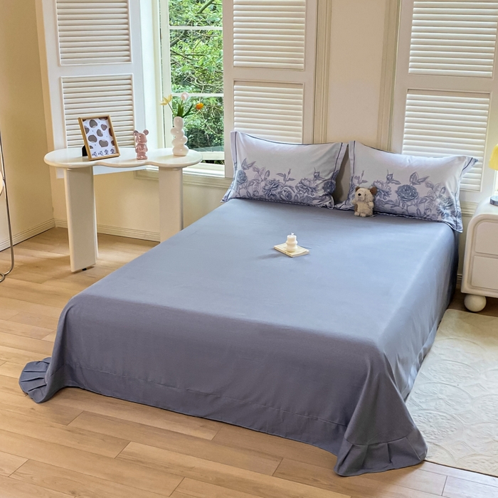 91家纺网 家纺一手货源 找家纺 优品阁 2024新款亲肤舒适全棉磨毛单床单 温妮莎-蓝