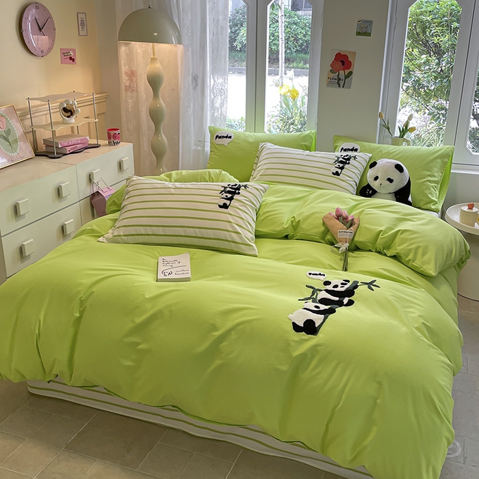 91家纺网 家纺一手货源 找家纺 吉象家纺 2024新款全棉斜纹毛巾绣混搭四件套 熊猫团团