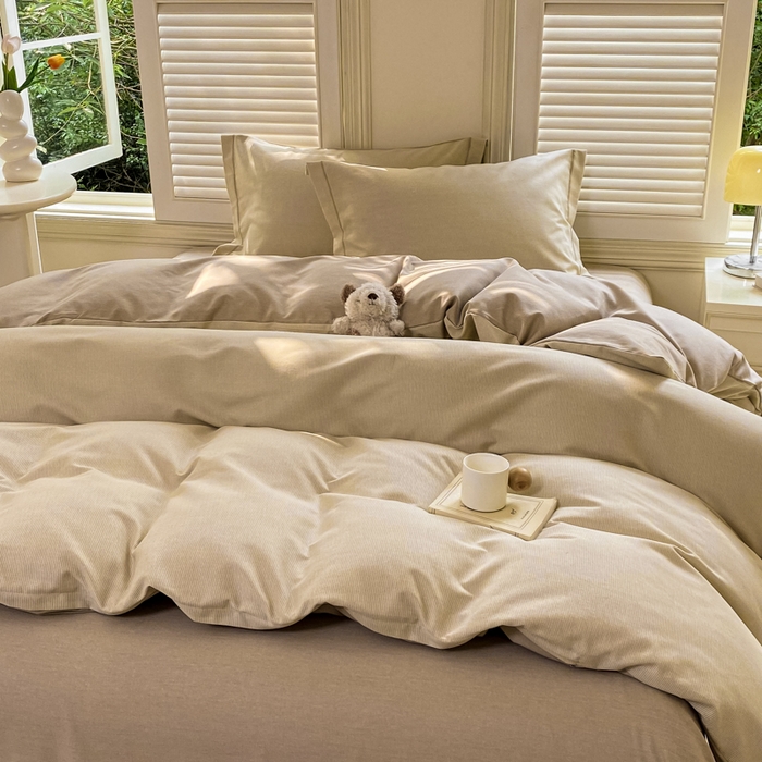 91家纺网 家纺一手货源 找家纺 优品阁 2024新款亲肤舒适全棉磨毛四件套学生三件套系列  邦尼-咖