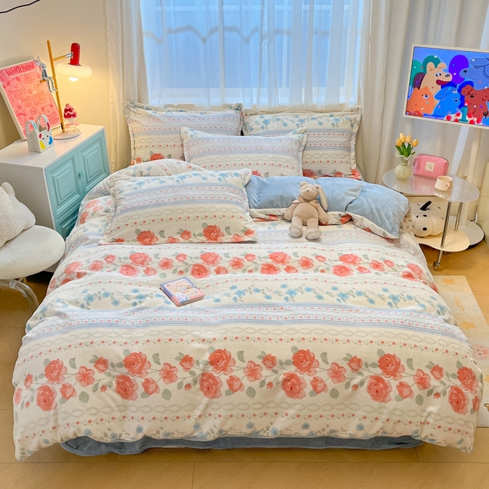 91家纺网 家纺一手货源 找家纺 慕尚家纺 2025新款3.5kg高克重田园花卉类牛奶绒四件套 花美