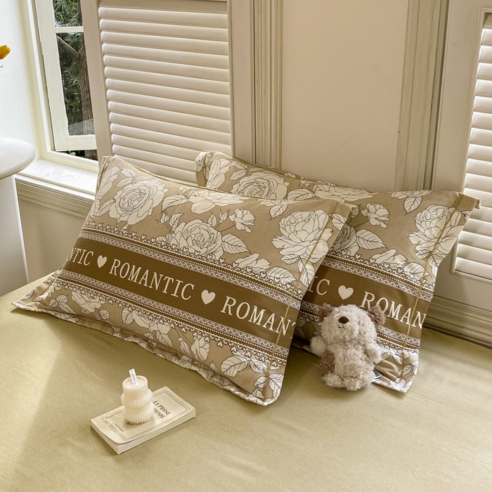 91家纺网 家纺一手货源 找家纺 优品阁 2024新款全棉磨毛四件套单品系列-单枕套 初恋-咖