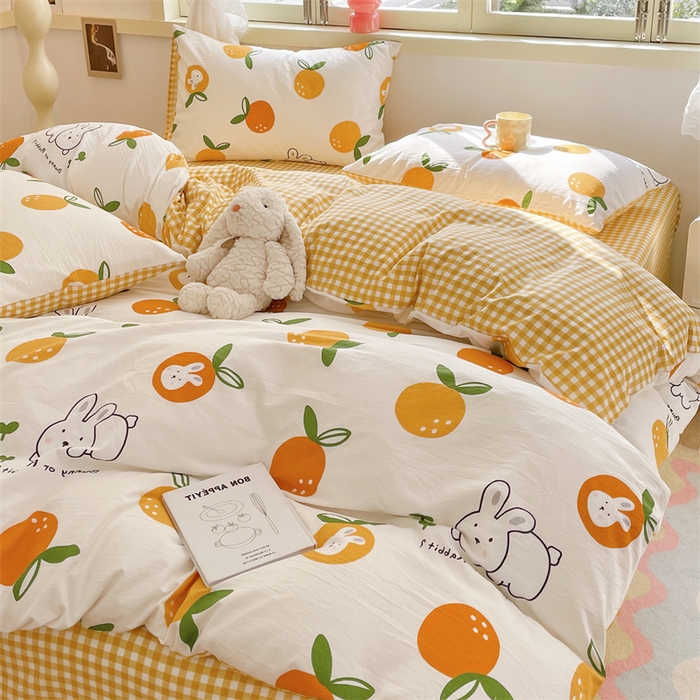 91家纺网 家纺一手货源 找家纺 盛秋家纺 2025新款卡通单被套砂糖兔+黄小格