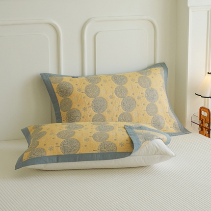 91家纺网 家纺一手货源 找家纺 （总）棠薇家纺 2025新款清新款全棉细纱三层纱包边枕巾一对装