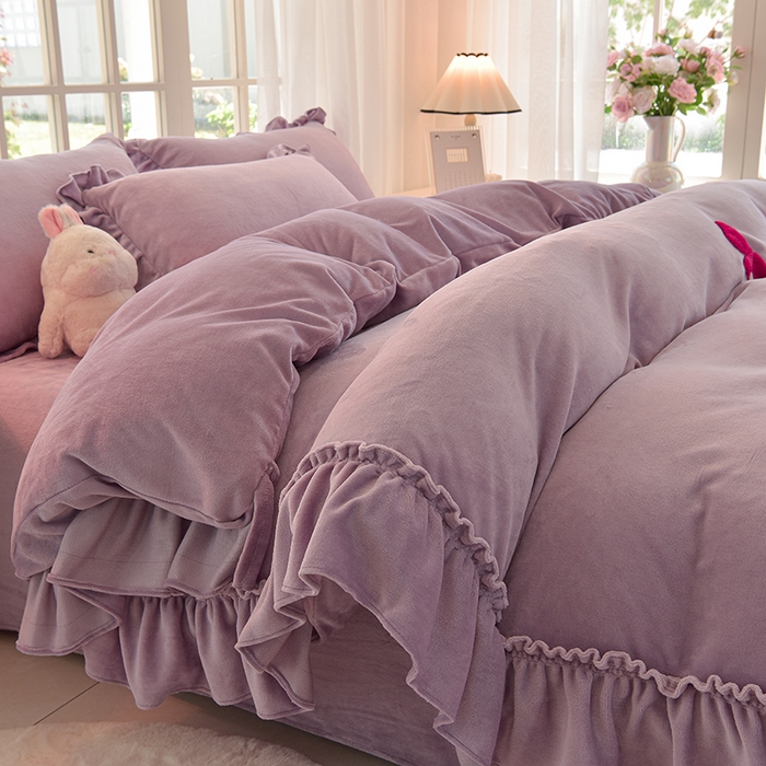 91家纺网 家纺一手货源 找家纺 简爱家纺 2025新款轻奢欧式加厚高克重牛奶绒四件套 木槿紫