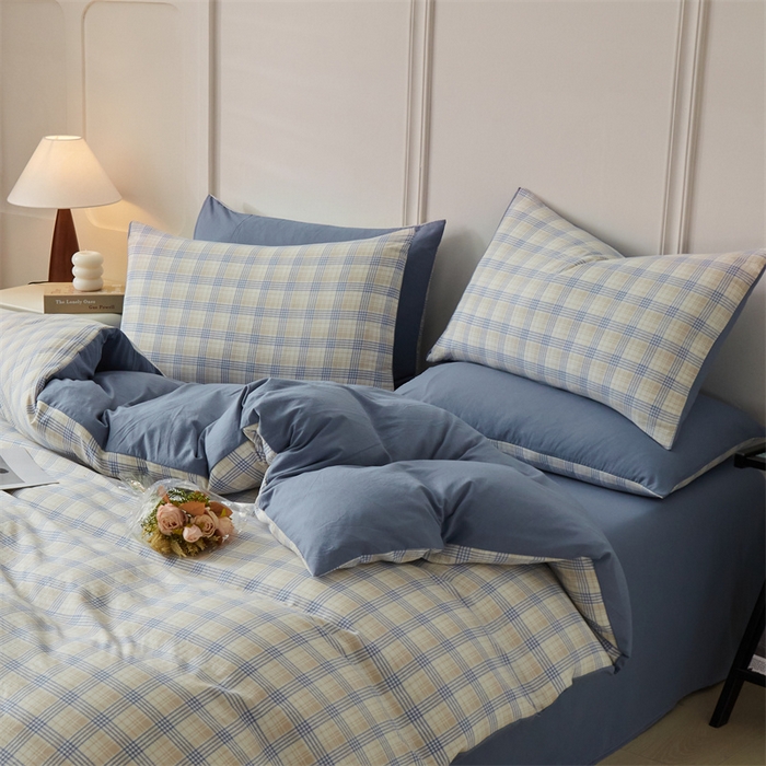 91家纺网 家纺一手货源 找家纺 盛秋家纺 2025新款格子单被套博克+蓝灰