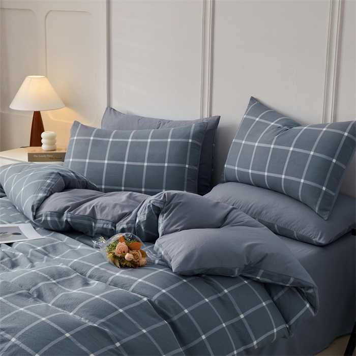 91家纺网 家纺一手货源 找家纺 盛秋家纺 2025新款格子单被套灰大格+蓝灰