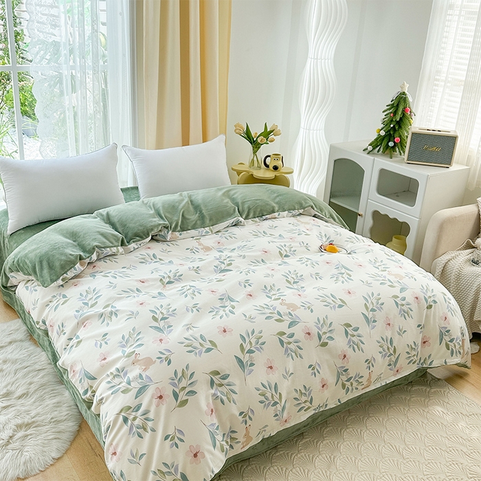 91家纺网 家纺一手货源 找家纺 金鑫汇家纺 2024年新款棉加绒印花四件套保暖牛奶绒法莱绒水晶绒 棉加绒-莫妮卡