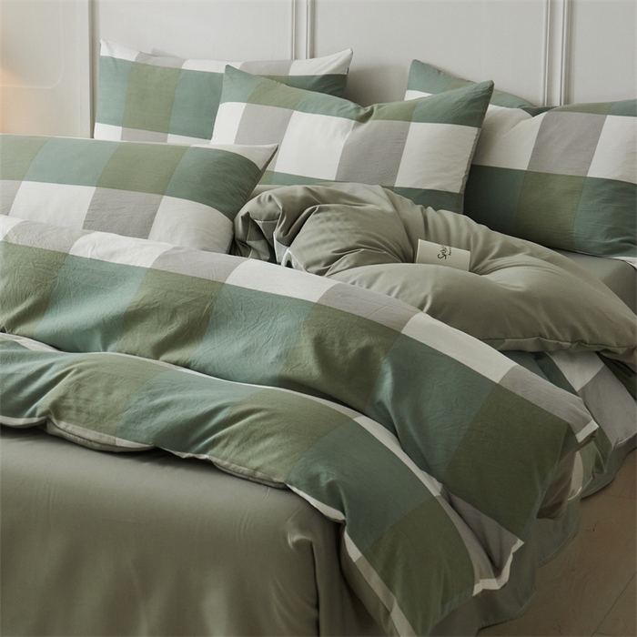 91家纺网 家纺一手货源 找家纺 盛秋家纺 2025新款格子单被套绿大格+明灰