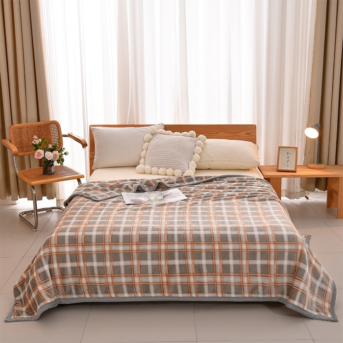 91家纺网 家纺一手货源 找家纺 仟人梦 2024新款A类高克重保暖法兰绒多功能保暖毛毯 时尚咖