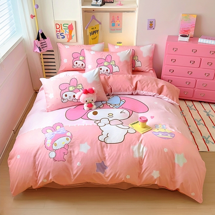 木堇家居 2024新款三丽欧大版原棉磨毛四件套 星空美乐蒂-粉色