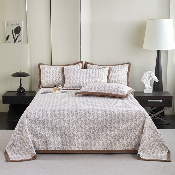 91家纺网 家纺一手货源 找家纺 莎果家纺 2025秋冬一面天丝一面绒高温砂洗床盖三件套 薇拉-棕