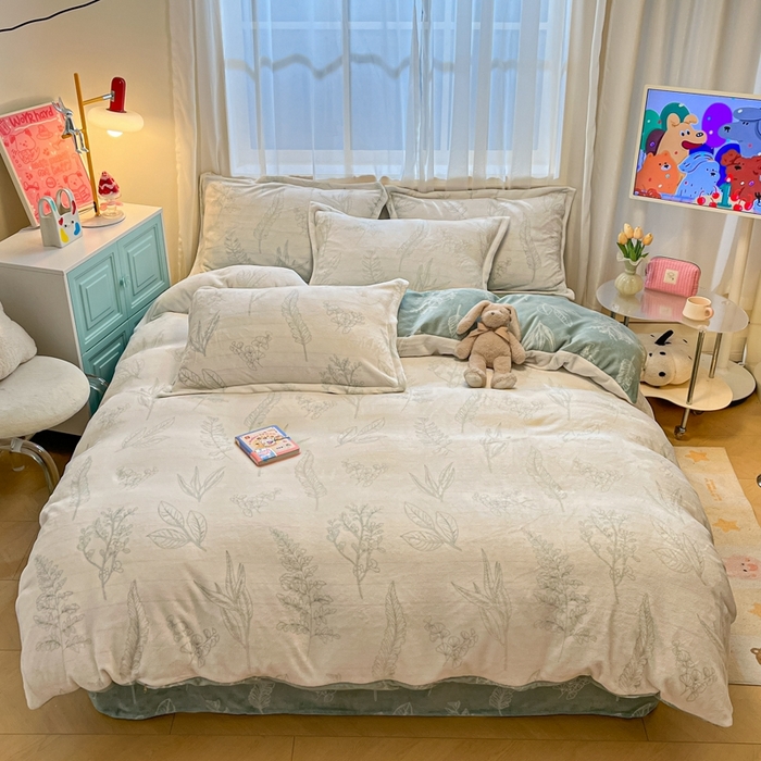 91家纺网 家纺一手货源 找家纺 慕尚家纺 2025新款3.5kg高克重田园花卉类牛奶绒四件套 生态叶