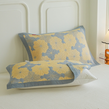 91家纺网 家纺一手货源 找家纺 （总）棠薇家纺 2025新款清新款全棉细纱三层纱包边枕巾一对装