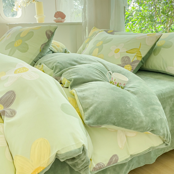 91家纺网 家纺一手货源 找家纺 金鑫汇家纺 2024年新款棉加绒印花四件套保暖牛奶绒法莱绒水晶绒 棉加绒-五彩缤纷