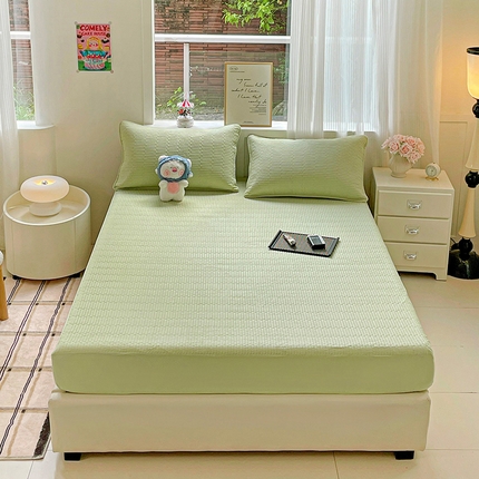 漫时光 2025新款40支全棉纯色夹棉床笠款 稚芽绿
