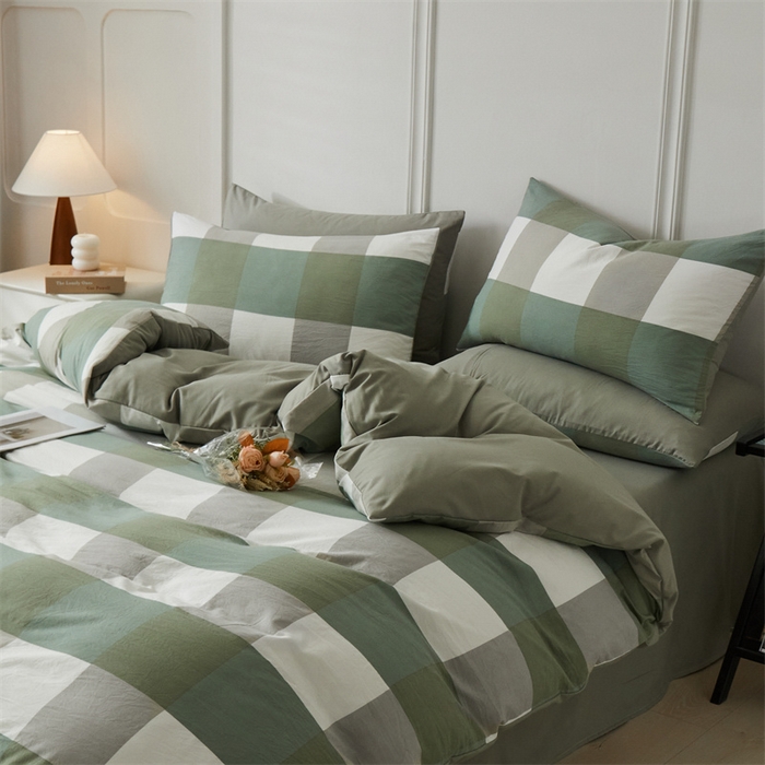 91家纺网 家纺一手货源 找家纺 盛秋家纺 2025新款格子单被套绿大格+明灰