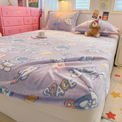 韩巢家纺 2024新款加厚雪花绒卡通印花保暖床笠三件套 星际穿越