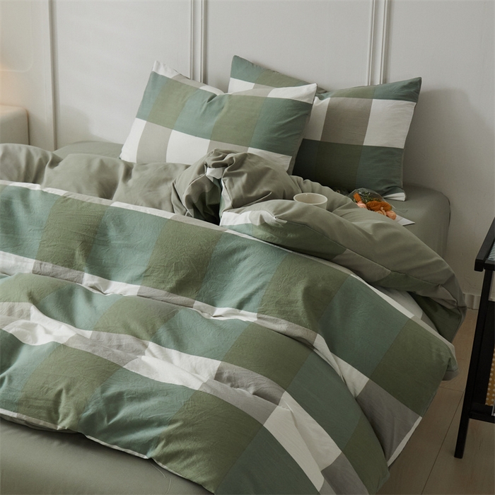 91家纺网 家纺一手货源 找家纺 盛秋家纺 2025新款格子单被套绿大格+明灰