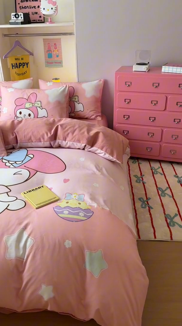 91家纺网 家纺一手货源 找家纺 木堇家居 2024新款三丽欧大版原棉磨毛四件套 星空美乐蒂-粉色