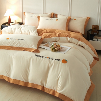 （总）2025新款水洗磨毛刺绣四件套-桔子-拼角系列