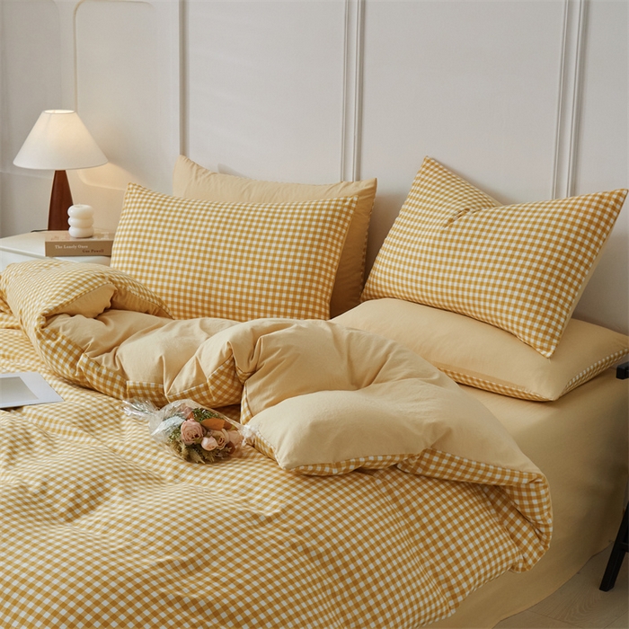 91家纺网 家纺一手货源 找家纺 盛秋家纺 2025新款格子单被套黄小格+云初黄