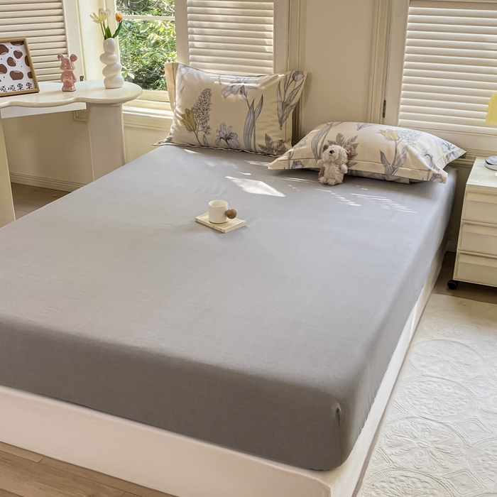 91家纺网 家纺一手货源 找家纺 优品阁 2024新款全棉磨毛四件套单品系列-单床笠 且听风铃-灰