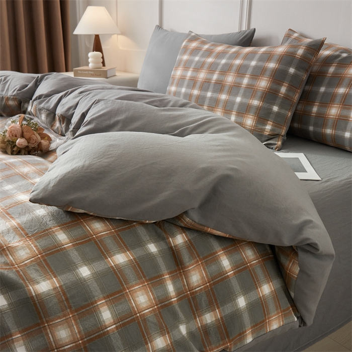 91家纺网 家纺一手货源 找家纺 盛秋家纺 2025新款格子单被套洛卡+中灰