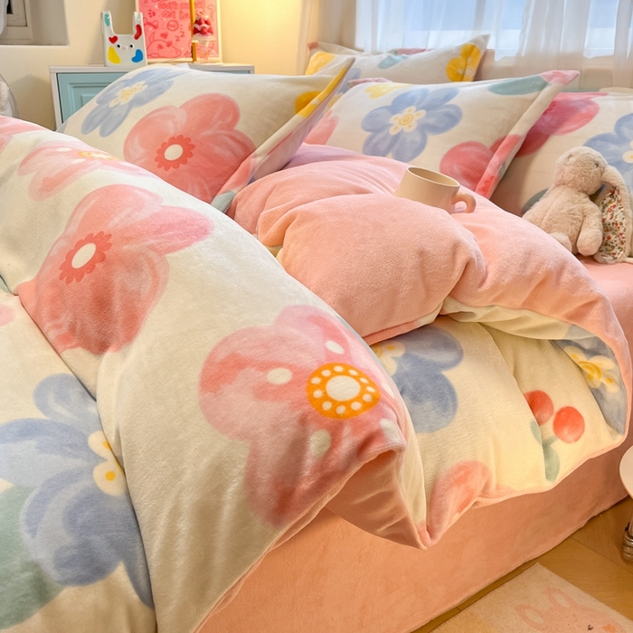 91家纺网 家纺一手货源 找家纺 慕尚家纺 2025新款3.5kg高克重田园花卉类牛奶绒四件套 菲娜