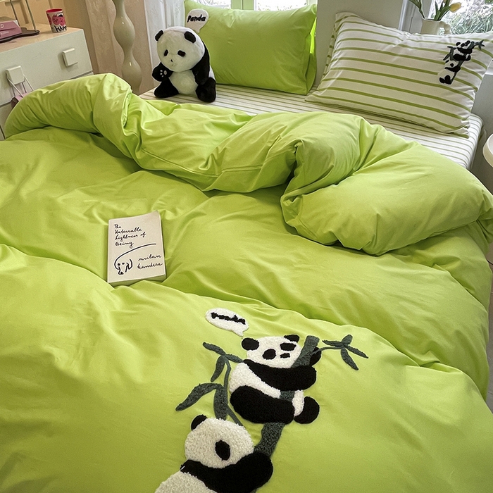 91家纺网 家纺一手货源 找家纺 吉象家纺 2024新款全棉斜纹毛巾绣混搭四件套 熊猫团团