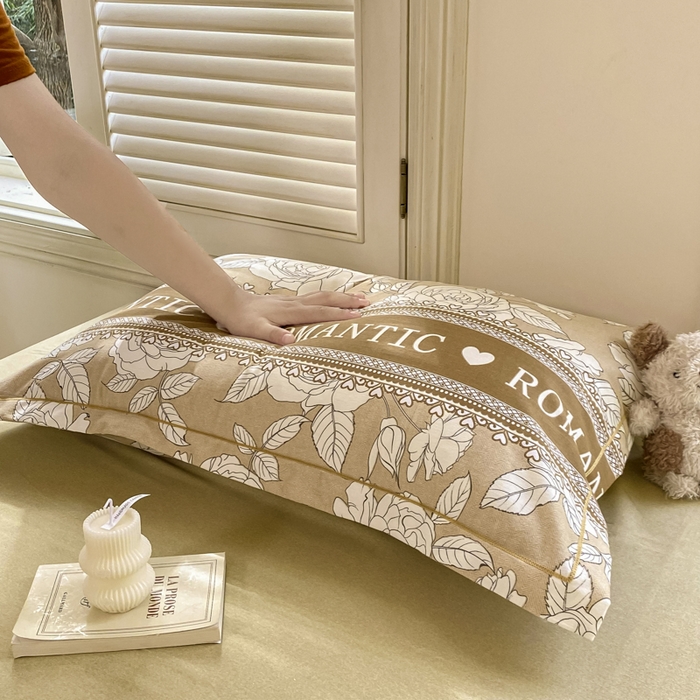 91家纺网 家纺一手货源 找家纺 优品阁 2024新款全棉磨毛四件套单品系列-单枕套 初恋-咖