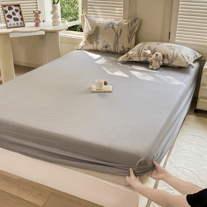 91家纺网 家纺一手货源 找家纺 优品阁 2024新款全棉磨毛四件套单品系列-单床笠 且听风铃-灰