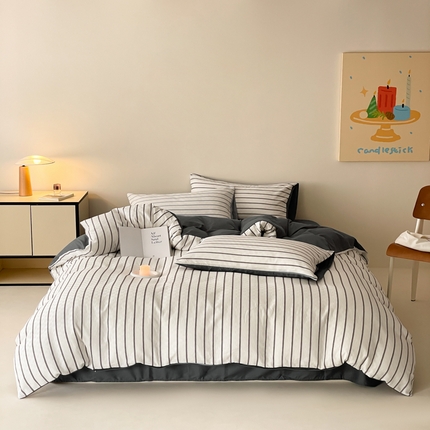 91家纺网 家纺一手货源 找家纺 （总）2024新款纯棉极简条纹提花四件套