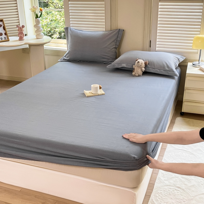 91家纺网 家纺一手货源 找家纺 优品阁 2024新款全棉磨毛四件套单品系列-单床笠 邦尼-蓝灰