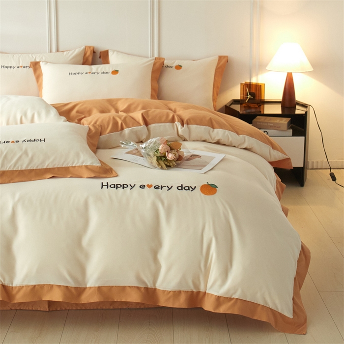 91家纺网 家纺一手货源 找家纺 （总）2025新款水洗磨毛刺绣四件套-桔子-拼角系列