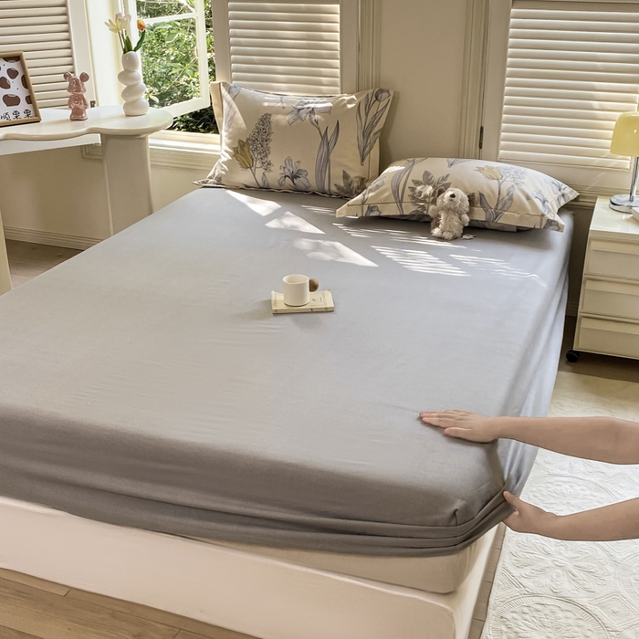 91家纺网 家纺一手货源 找家纺 优品阁 2024新款全棉磨毛四件套单品系列-单床笠 且听风铃-灰