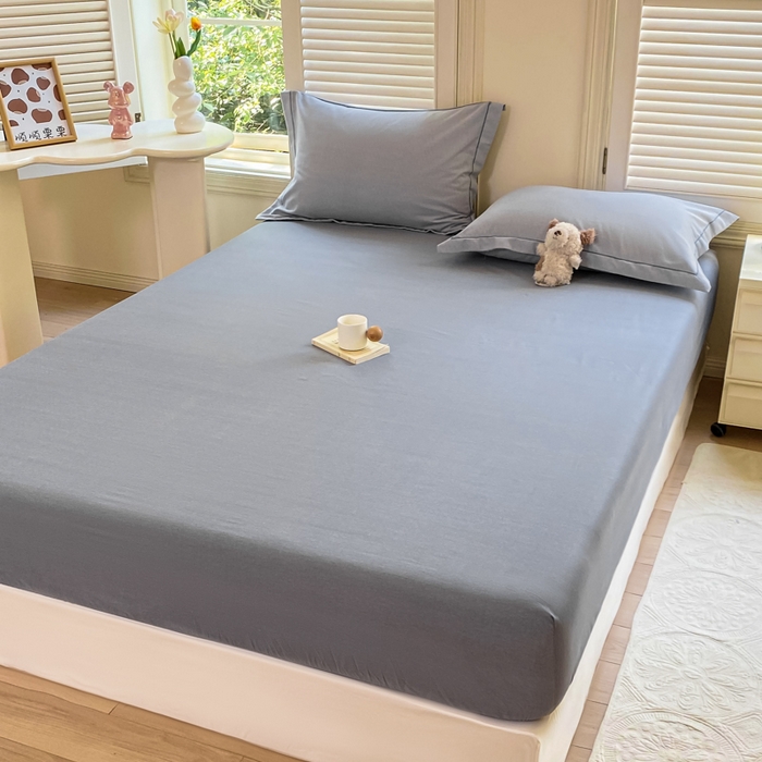 91家纺网 家纺一手货源 找家纺 优品阁 2024新款全棉磨毛四件套单品系列-单床笠 邦尼-蓝灰