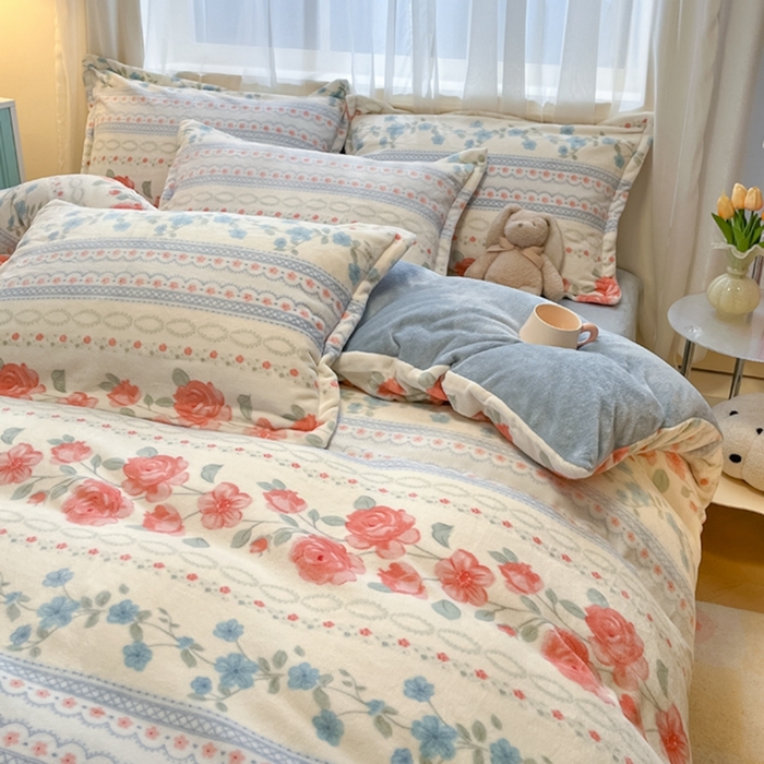 91家纺网 家纺一手货源 找家纺 慕尚家纺 2025新款3.5kg高克重田园花卉类牛奶绒四件套 花美