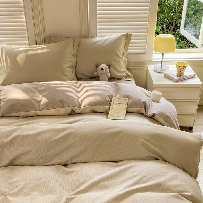 91家纺网 家纺一手货源 找家纺 优品阁 2024新款亲肤舒适全棉磨毛四件套学生三件套系列  邦尼-咖