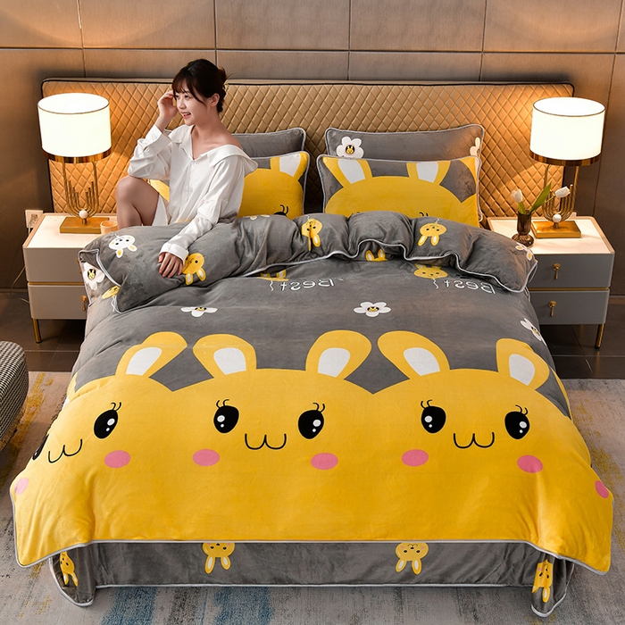 91家纺网 家纺一手货源 找家纺 乐萱 2025新款单被套牛奶绒被罩单件180克 欢乐兔