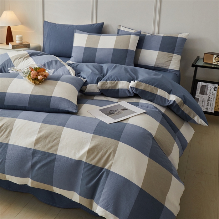 91家纺网 家纺一手货源 找家纺 盛秋家纺 2025新款格子单被套蓝大格+宾利蓝